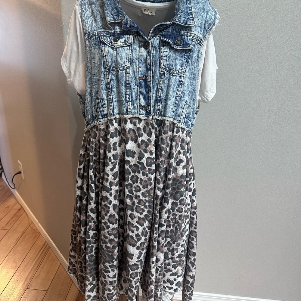 Denim Vest Leopard Print Dress